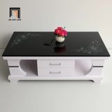  Bàn trà hình hộp mặt kính đen BTPK60 Orino 1m x 50 hộc trắng 