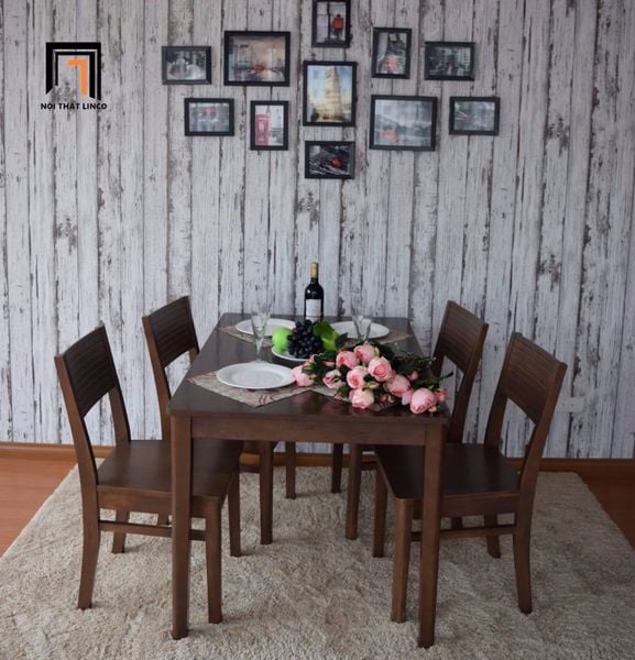 bộ bàn ăn gỗ cao su màu óc chó