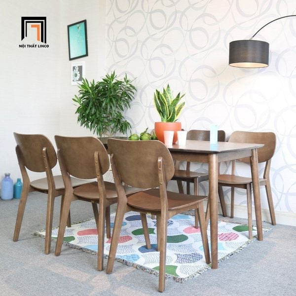 bộ bàn ăn 6 ghế gỗ tự nhiên màu óc chó