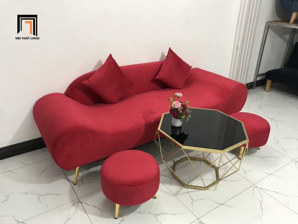  Bộ bàn ghế sofa băng thuyền SFT dài 2m đỏ đô vải nhung 