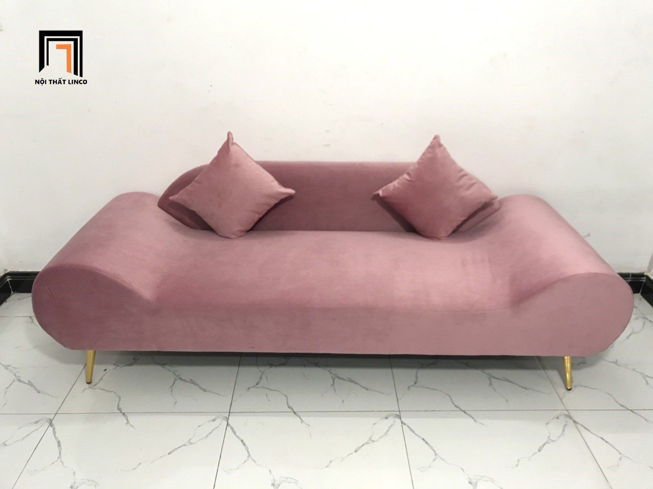  Bộ ghế sofa văng thuyền SFT dài 2m màu hồng vải nhung 
