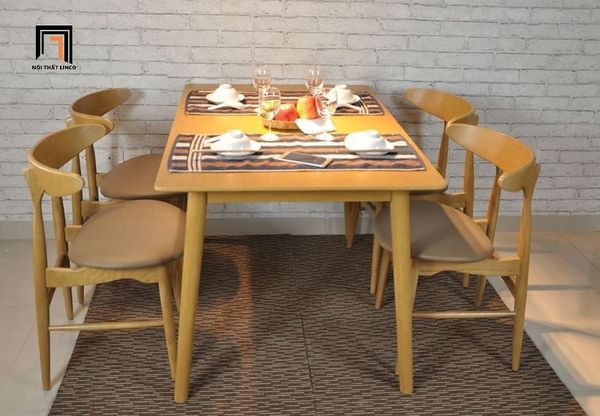 bộ bàn ăn 4 ghế ngồi gỗ cao su