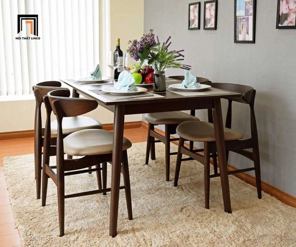 bộ bàn ăn 4 ghế ngồi gỗ cao su