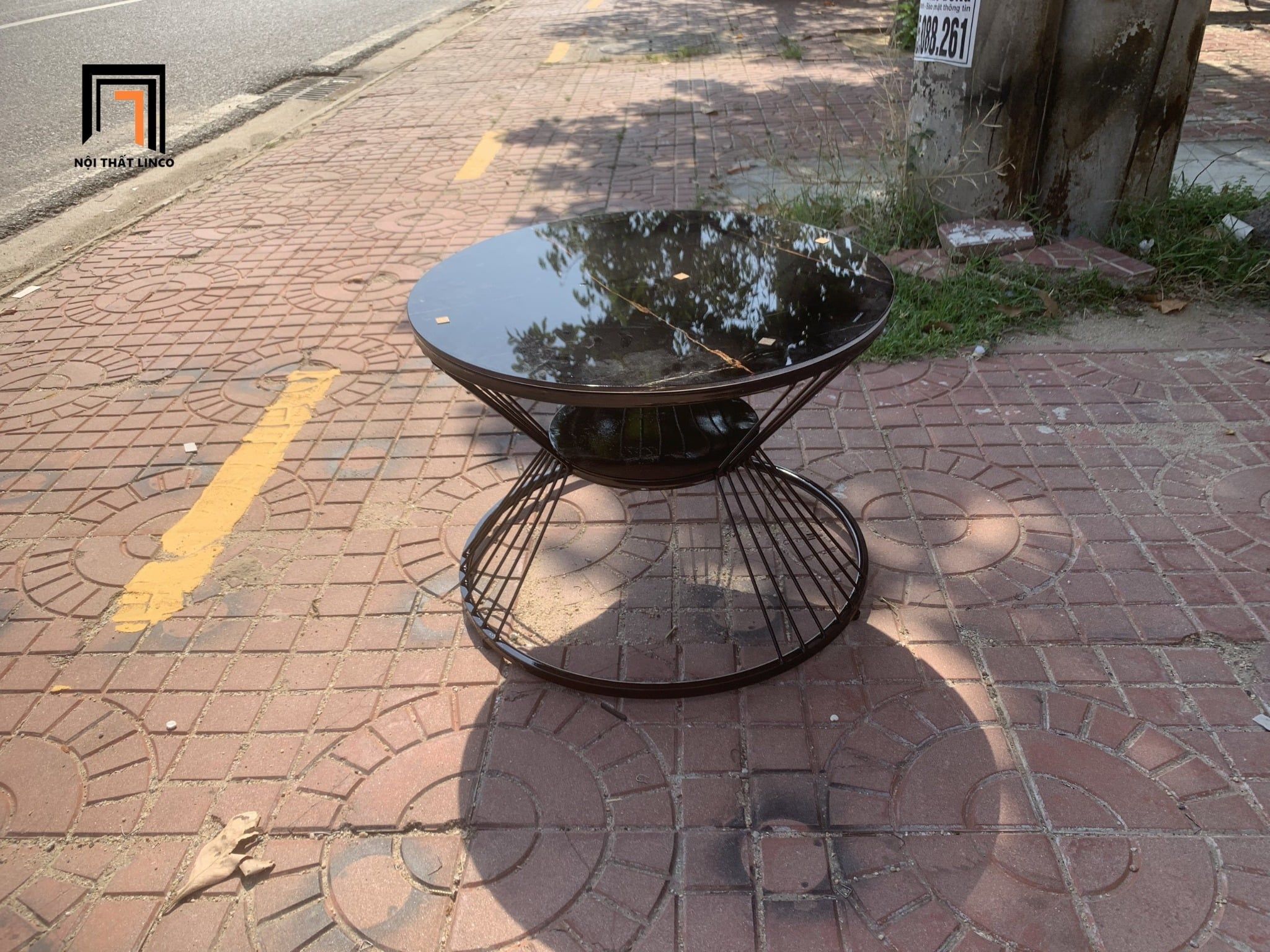  Bàn sofa mặt kính đen 60 nhỏ gọn BTPK2 Jawli màu đen xinh xắn 