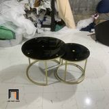  Cặp bàn sofa phòng khách kính đen BTPK8 Funda khung vàng 