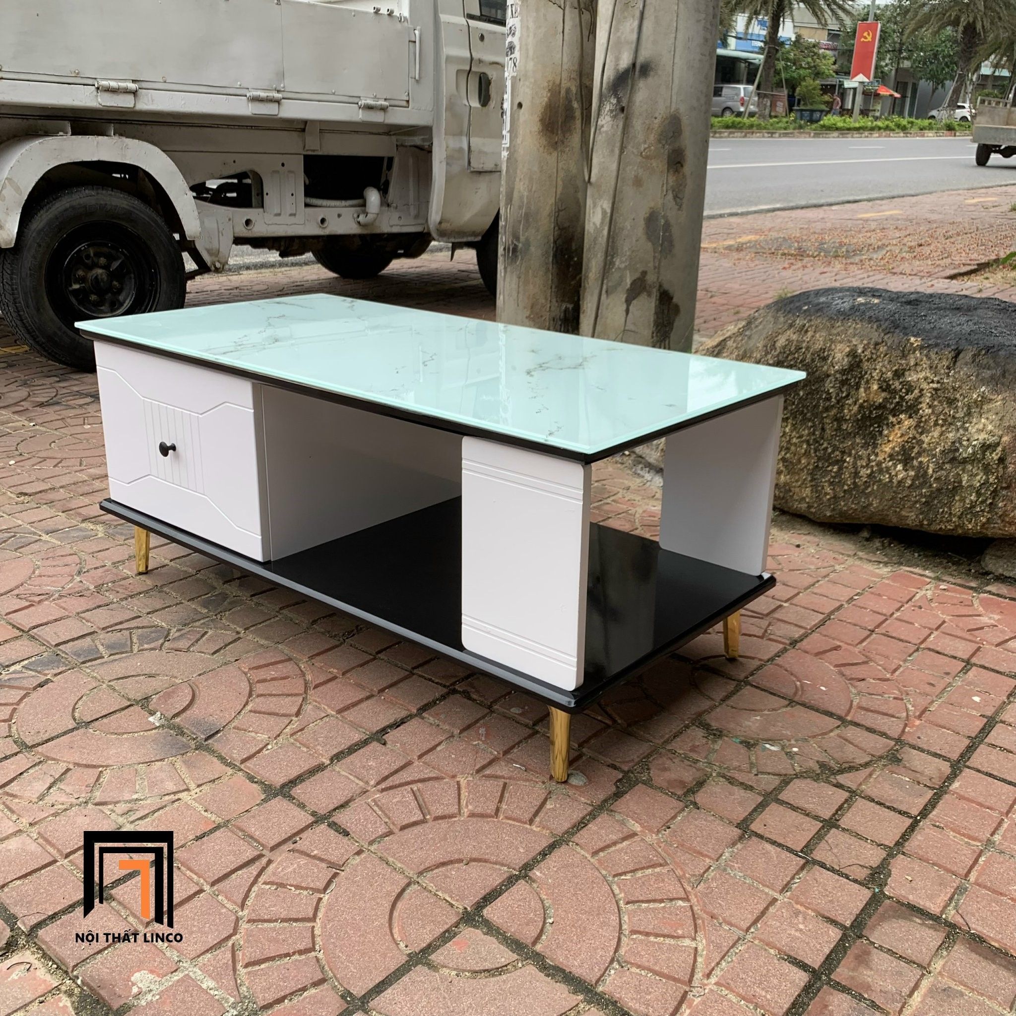  Bàn sofa phòng khách mặt kính xanh BTPK9 Hauku 1m x 50 đẹp 