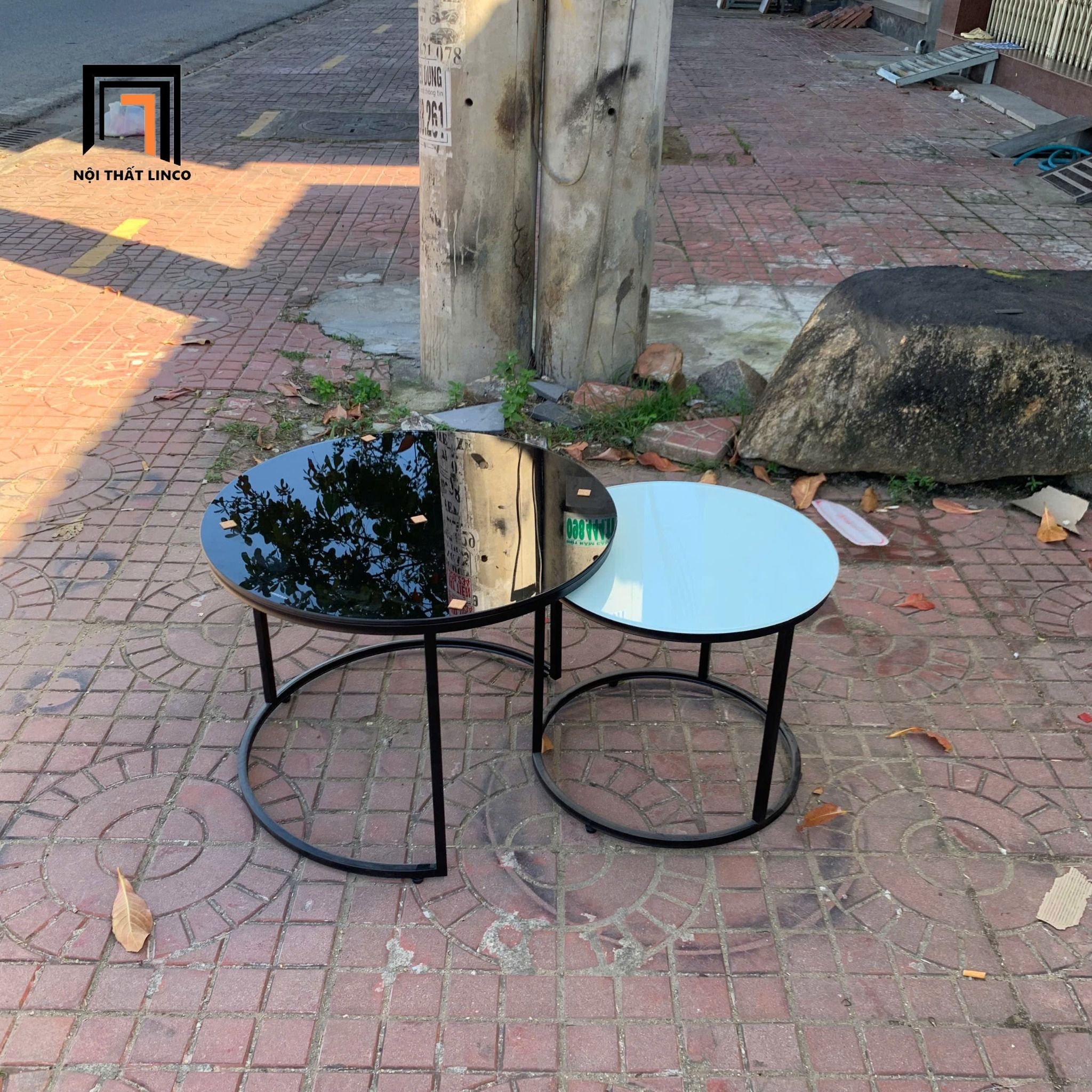  Cặp bàn sofa kính đen trắng BTPK25 Rayga phòng khách nhỏ 