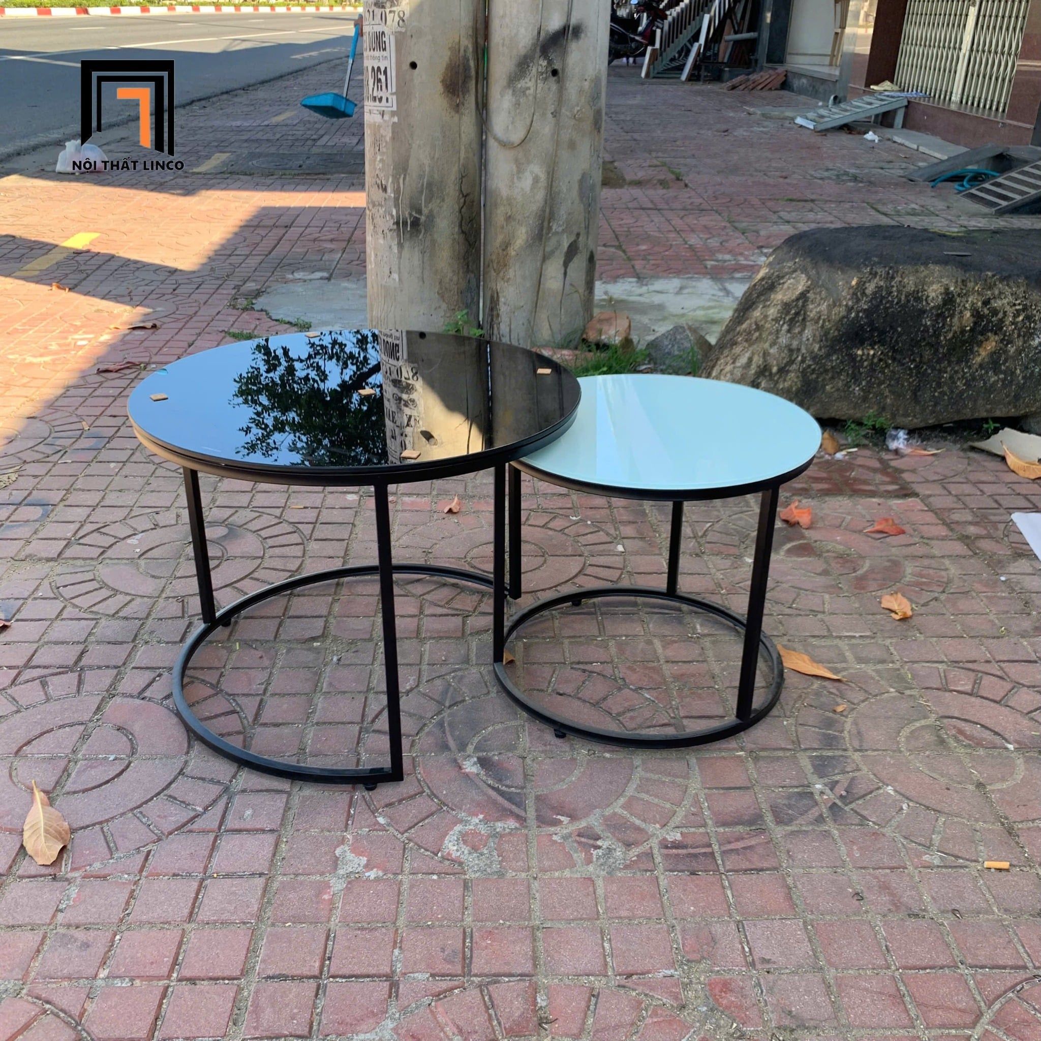  Cặp bàn sofa kính đen trắng BTPK25 Rayga phòng khách nhỏ 