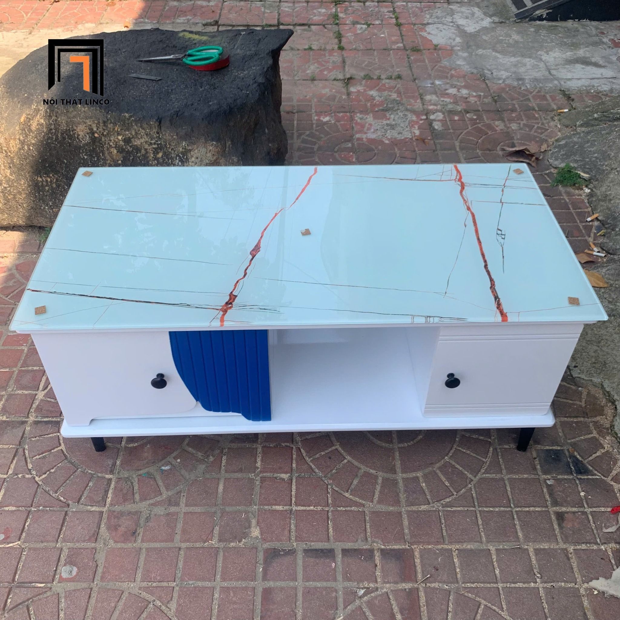  Bàn trà chữ nhật xinh xắn 1m x 50 BTPK26 Balam kính giả đá 