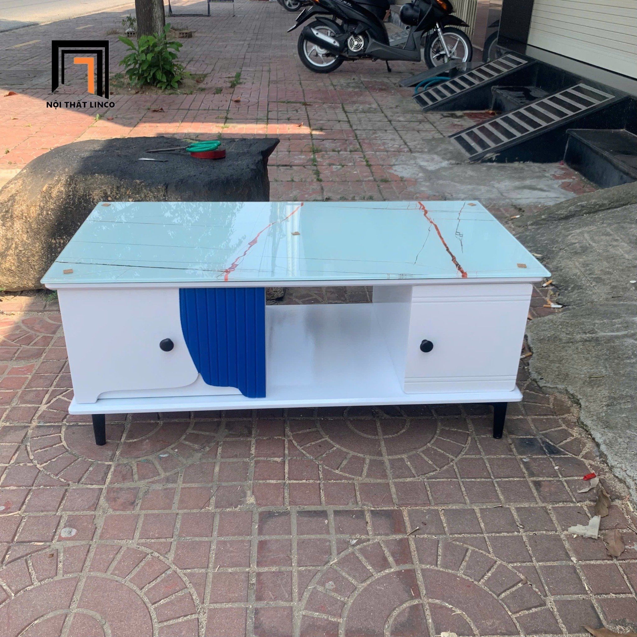  Bàn trà chữ nhật xinh xắn 1m x 50 BTPK26 Balam kính giả đá 