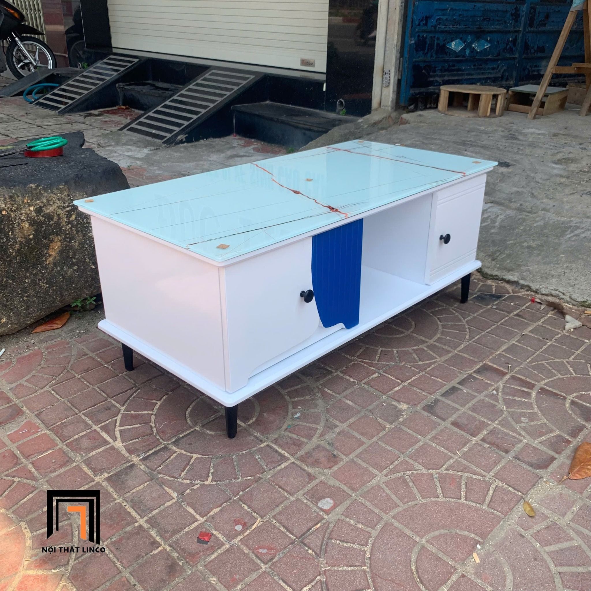  Bàn trà chữ nhật xinh xắn 1m x 50 BTPK26 Balam kính giả đá 