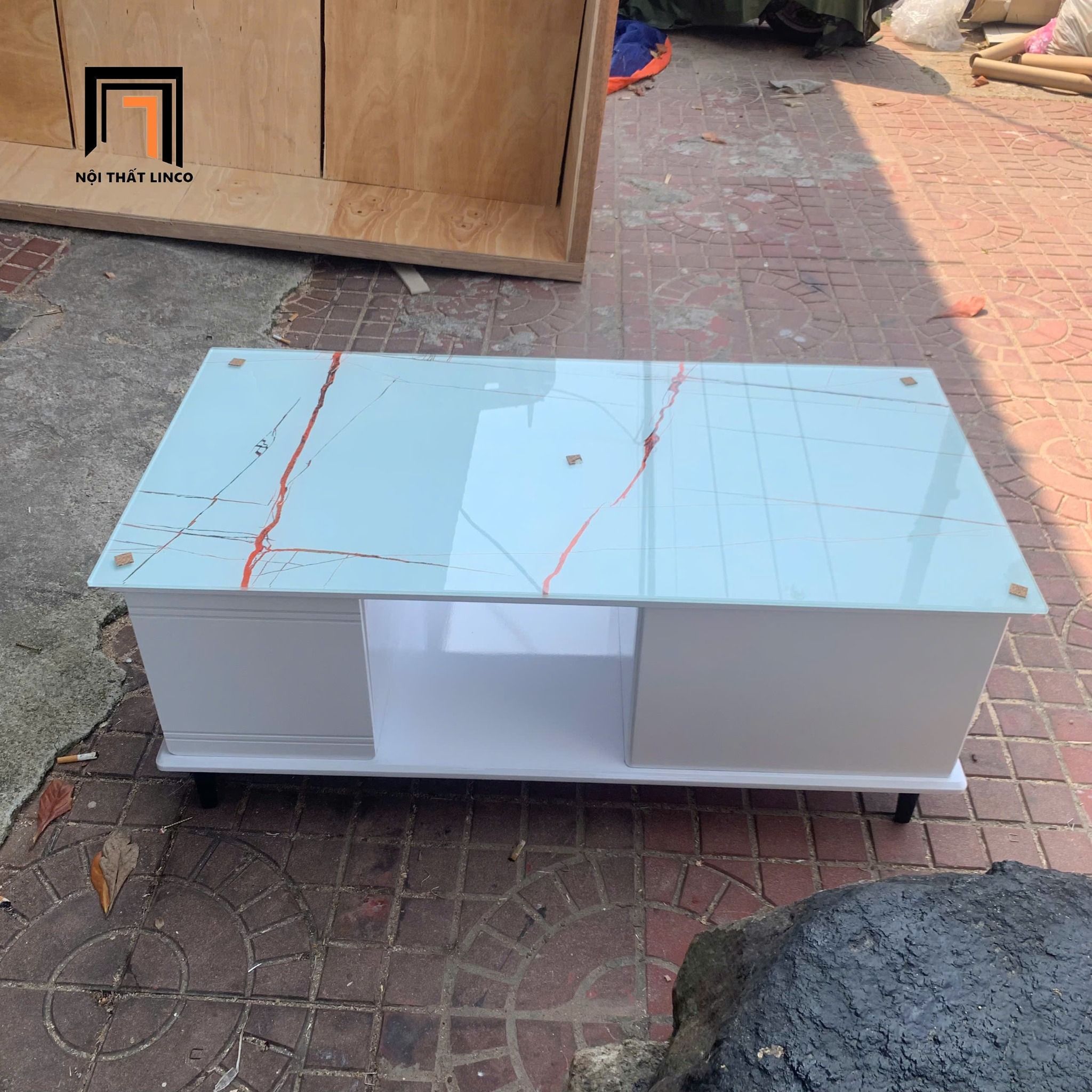  Bàn trà chữ nhật xinh xắn 1m x 50 BTPK26 Balam kính giả đá 