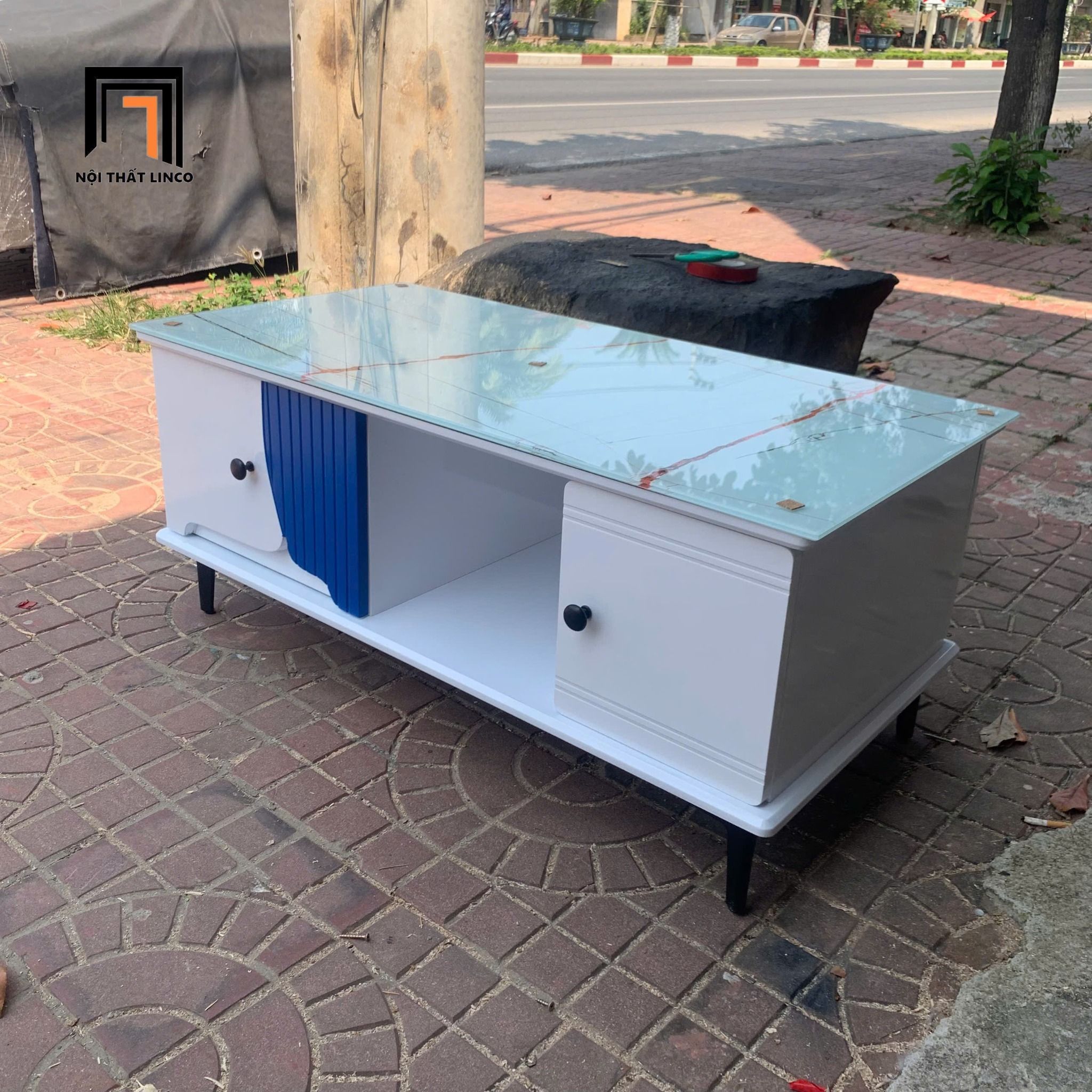  Bàn trà chữ nhật xinh xắn 1m x 50 BTPK26 Balam kính giả đá 