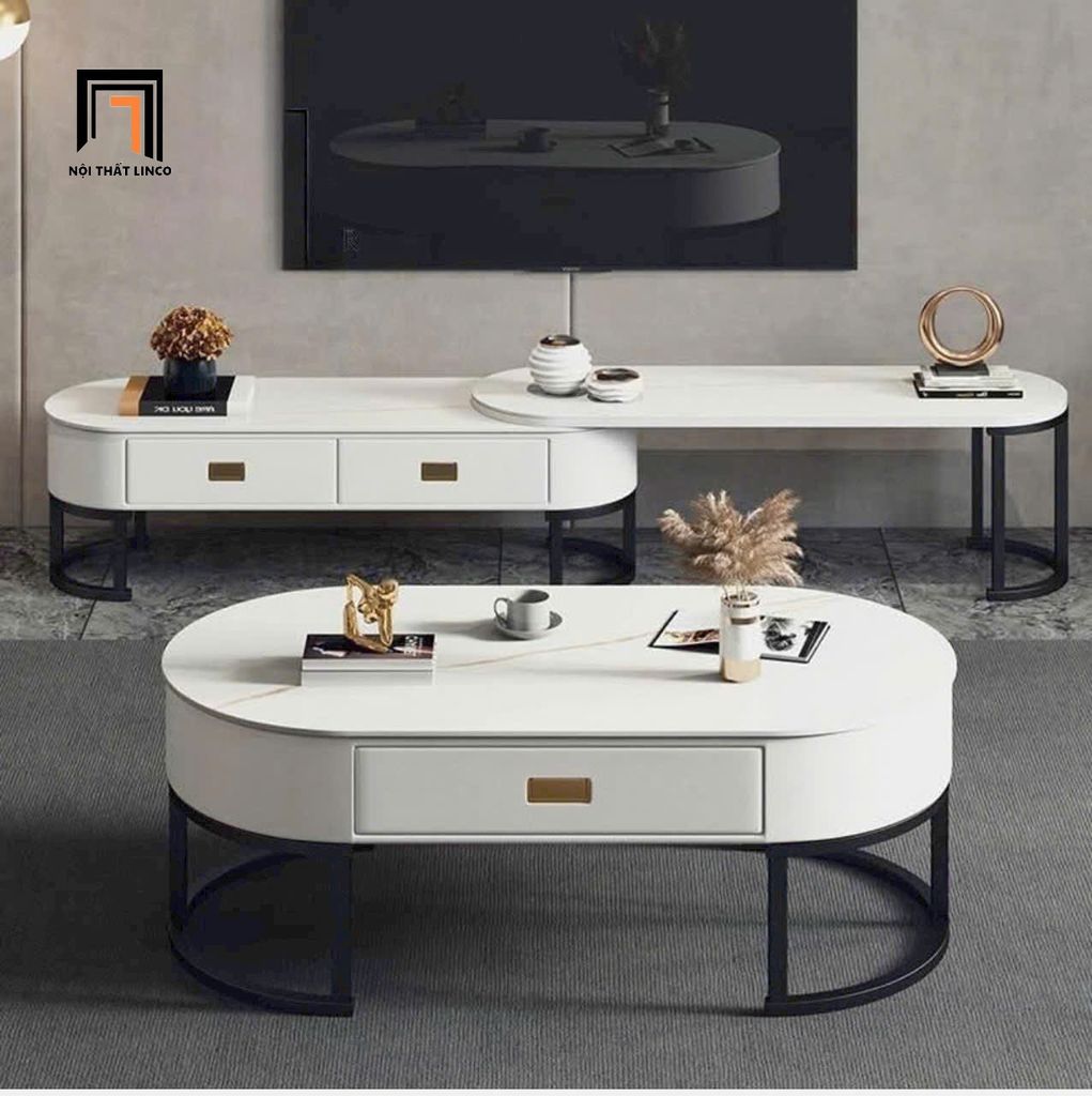  Bàn sofa mặt đá oval giá rẻ BTPK47 Solise 1m x 60 cho gia đình 