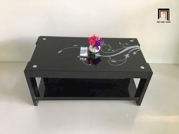 bàn trà mặt kính in hoa 1m x 50