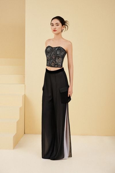  Áo Croptop Ren Phối Da 