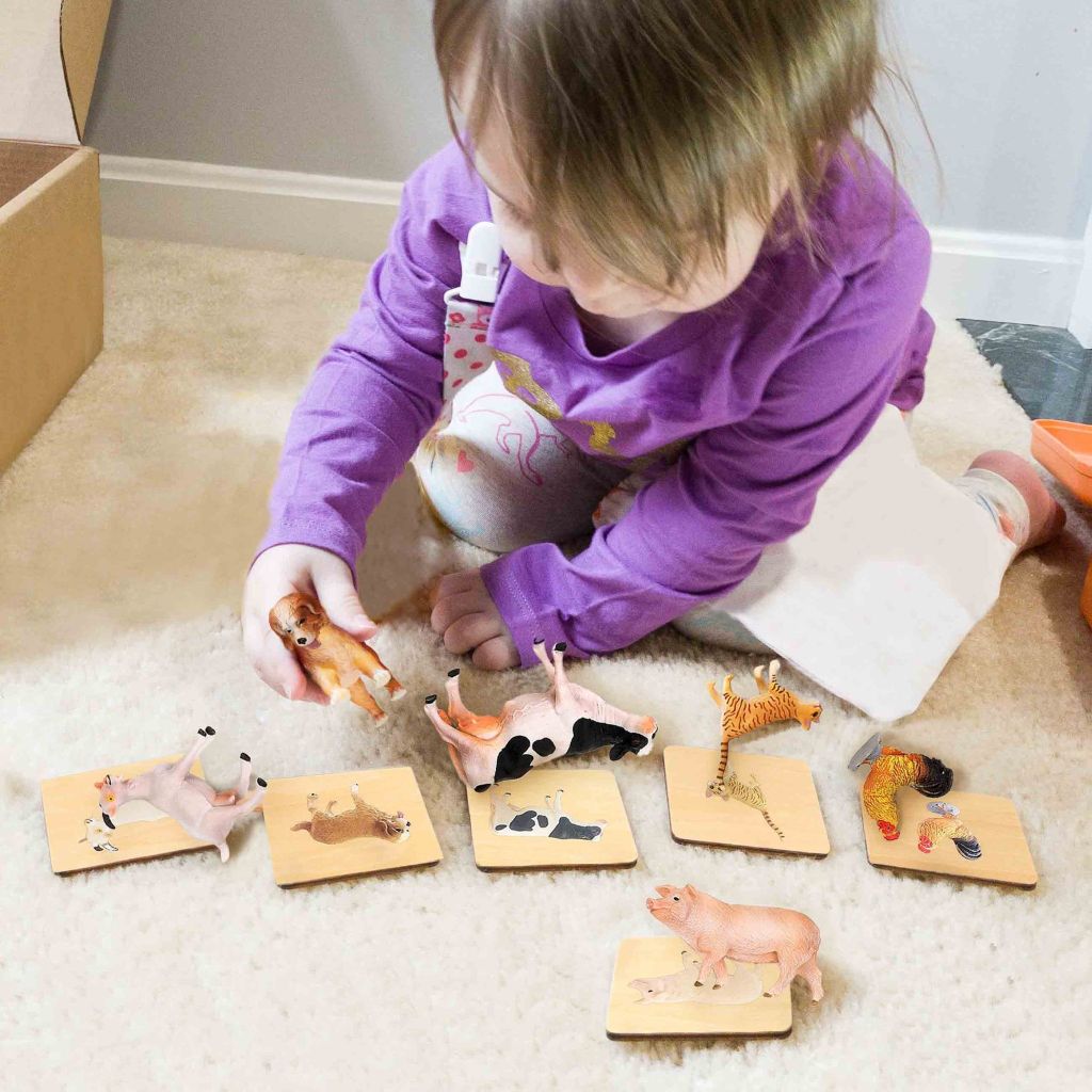 Hình ảnh trẻ chơi đồ chơi Ghép Hình Con Vật Montessori của Kinderlove