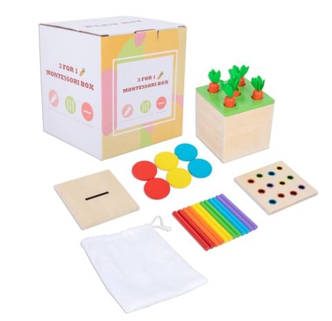  Hộp Xu, Cà Rốt & Que Gỗ - Đồ Chơi Montessori
