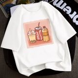 Áo Thun Nữ HappyTee - Mẫu Áo Thun Họa Tiết Drinks Trà Sữa,Coca, Orange Chất Cotton 100% Cao Cấp