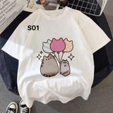 Áo Thun Nữ HappyTee - Mẫu Áo Thun Họa Tiết Mèo Đáng Yêu Chất Cotton 100% Cao Cấp