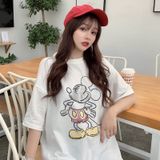 Áo Thun Tay Lỡ Nữ HappyTee - Mẫu Áo Thun Tay Lỡ Mickey Chất Cotton 100% Cao Cấp