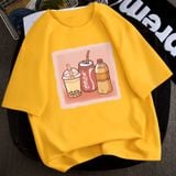 Áo Thun Nữ HappyTee - Mẫu Áo Thun Họa Tiết Drinks Trà Sữa,Coca, Orange Chất Cotton 100% Cao Cấp