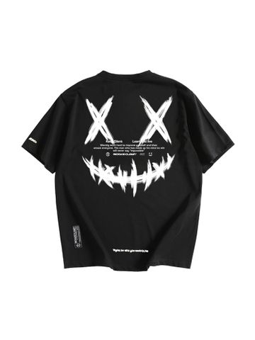 Áo Thun Tay Lỡ Unisex HappyTee - Mẫu Áo Thun Tay Lỡ In 2 Mặt Họa Tiết Mặt Cười Nét Cá Tính  Chất Cotton 100% Cao Cấp