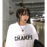 Áo Thun Tay Lỡ Nữ  HappyTee - Mẫu Áo Thun Tay Lỡ CHAMPS Chất Cotton 100% Cao Cấp