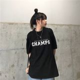 Áo Thun Tay Lỡ Nữ  HappyTee - Mẫu Áo Thun Tay Lỡ CHAMPS Chất Cotton 100% Cao Cấp