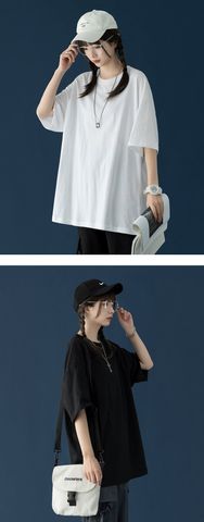 Áo Thun Tay Lỡ Nữ HappyTee - Mẫu Áo Thun Tay Lỡ Họa Tiết Basic Chất Cotton 100% Cao Cấp