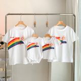 Áo gia đình Familylove - Áo gia đình Tay ngắn Cầu Vòng Good Luck Mặt trời, Trắng Đen, chất liệu cotton 100% co giãn