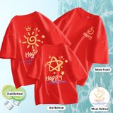 Áo gia đình Familylove - Áo gia đình Tay ngắn Mặt Trời, Mặt Trăng , Ngôi Sao Happy Chất liệu cotton 100% co giãn