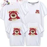 Áo gia đình Familylove - Áo gia đình Tay ngắn Gấu Dâu Lotso Strawberry Bear 2 mặt, Trắng Đen Đỏ, Chất liệu cotton 100% co giãn
