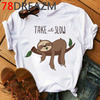 Áo Thun Nữ HappyTee - Mẫu Áo Thun Sắc Trắng Họa Tiết Chú Lười Đáng Yêu Chất Cotton 100% Cao Cấp