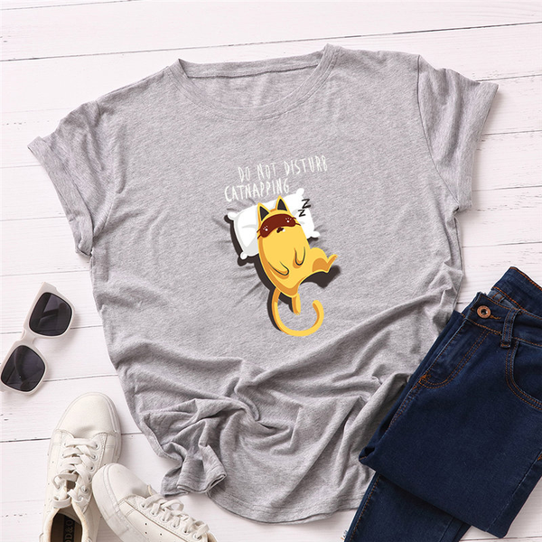 Áo Thun Nữ HappyTee - Mẫu Áo Thun DO NOT DISTURB CATNAPPING Chất Cotton 100% Cao Cấp