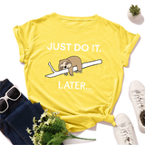 Áo Thun Nữ HappyTee - Mẫu Áo Thun Họa Tiết Chú Lười Dễ Thương Just Do It Later Chất Cotton 100% Cao Cấp