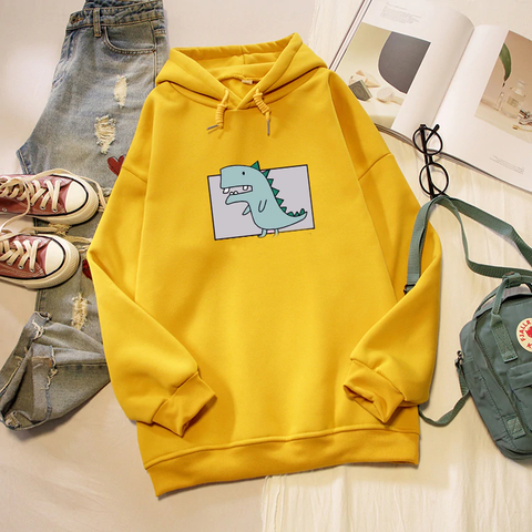 Áo Hoodie Nữ HappyTee - Mẫu Áo Hoodie Họa Tiết Chú Khủng Long Lùn Đáng Yêu Chất Cotton 100% Cao Cấp