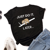 Áo Thun Nữ HappyTee - Mẫu Áo Thun Họa Tiết Chú Lười Dễ Thương Just Do It Later Chất Cotton 100% Cao Cấp