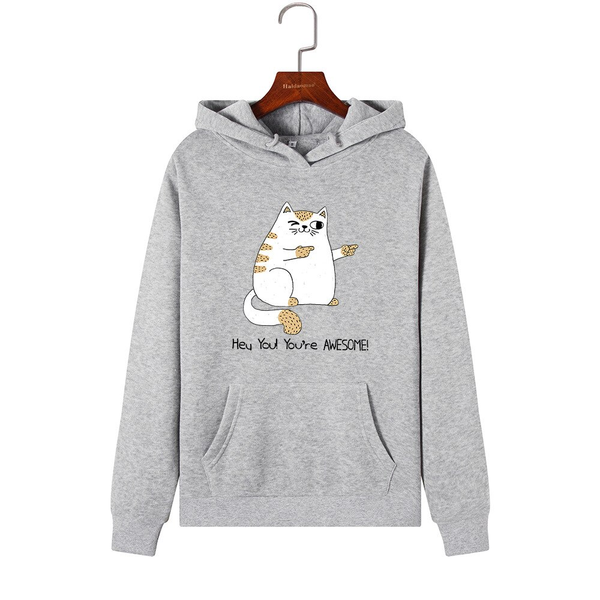 Áo Hoodie HappyTee - Mẫu Áo Hoodie Họa Tiết Mèo Meme Chất Cotton 100% Cao Cấp