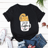 Áo Thun Nữ HappyTee - Mẫu Áo Thun Coffee Cat A Good Day Start With Coffee Cat Chất Cotton 100% Cao Cấp