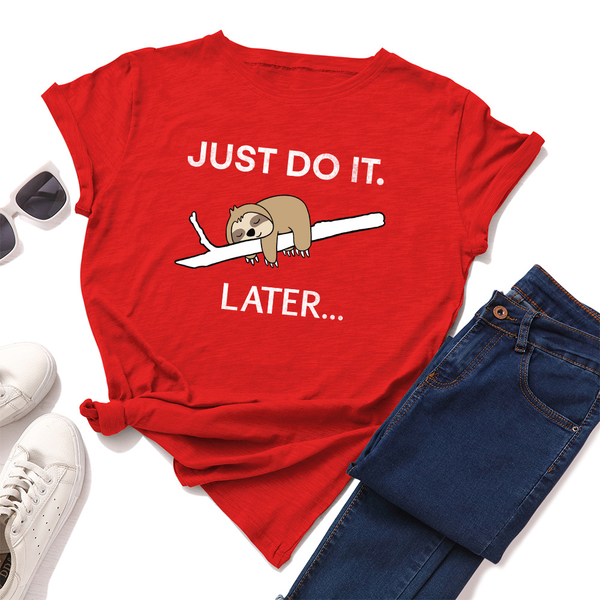 Áo Thun Nữ HappyTee - Mẫu Áo Thun Họa Tiết Chú Lười Dễ Thương Just Do It Later Chất Cotton 100% Cao Cấp