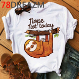 Áo Thun Nữ HappyTee - Mẫu Áo Thun Sắc Trắng Họa Tiết Chú Lười Đáng Yêu Chất Cotton 100% Cao Cấp