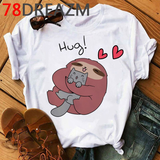 Áo Thun Nữ HappyTee - Mẫu Áo Thun Sắc Trắng Họa Tiết Chú Lười Đáng Yêu Chất Cotton 100% Cao Cấp