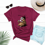 Áo Thun Nữ HappyTee - Mẫu Áo Thun Họa Tiết Chú Lười Đáng Yêu Sorry I Can't I'm Very Busy Chất Cotton 100% Cao Cấp