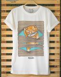 Áo Thun Nữ  HappyTee - Mẫu Áo Thun FIGHTING CAT THIEF CAT  Chất Cotton 100% Cao Cấp