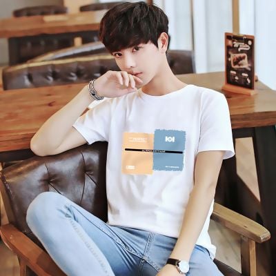 Áo Thun  HappyTee - Mẫu Áo Thun Unisex Họa Tiết I0I Hình Ô Vuông Xanh Cam  Chất Cotton 100% Cao Cấp