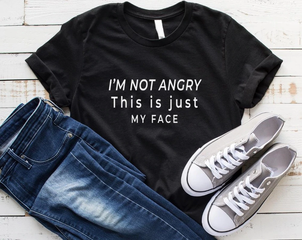 Áo Thun HappyTee - Mẫu Áo Thun In Chữ I'm NOT ANGRY This is just my face Chất Cotton 100% Cao Cấp