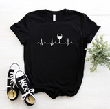Áo Thun HappyTee - Mẫu Áo Thun In Họa Tiết Nhịp Tim Và Ly Rượu Vang Chất Cotton 100% Cao Cấp