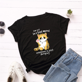 Áo Thun Nữ HappyTee - Mẫu Áo Thun Họa Tiết Mèo Đáng Yêu I'm not in a bad mood everyone is just annoying Chất Cotton 100% Cao Cấp