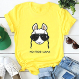 Áo Thun Nữ HappyTee - Mẫu Áo Thun NO PROB-LLAMA Chất Cotton 100% Cao Cấp